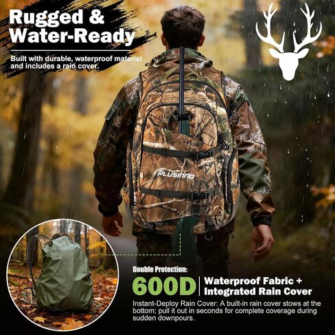 PLUSINNO Hunting Backpack for Hunting Essentials, 45L Waterproof Hunting Gear with Rain Cover, & Padded Scabbard Carry System For Deer Hunt Accessories, Hunt Gift For Men in Saudi Arabia
