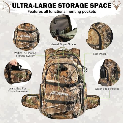 PLUSINNO Hunting Backpack for Hunting Essentials, 45L Waterproof Hunting Gear with Rain Cover, & Padded Scabbard Carry System For Deer Hunt Accessories, Hunt Gift For Men in Saudi Arabia
