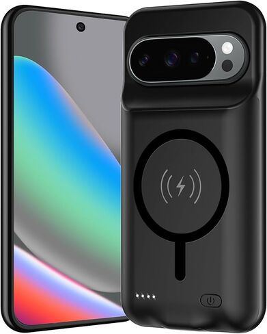 حافظة بطارية لهاتف Pixel 9/9 Pro، علبة شاحن قابلة لإعادة الشحن بقدرة 10000 مللي أمبير في الساعة مع شحن لاسلكي متوافق مع هاتف Pixel 9/9 Pro (6.3 بوصة) وغطاء شحن خارجي (أسود) in Kuwait