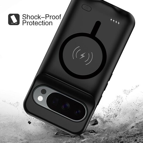 حافظة بطارية لهاتف Pixel 9/9 Pro، علبة شاحن قابلة لإعادة الشحن بقدرة 10000 مللي أمبير في الساعة مع شحن لاسلكي متوافق مع هاتف Pixel 9/9 Pro (6.3 بوصة) وغطاء شحن خارجي (أسود) in Kuwait