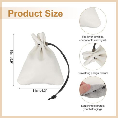 Uxcell 1 PCS Carphstring Bag ، محفظة عملة جلدية ، محفظة تغيير للنساء ، حقيبة جلدية للرجال ، للمجوهرات ، المفاتيح ، تخزين العملة المعدنية (الفضة) in Saudi Arabia