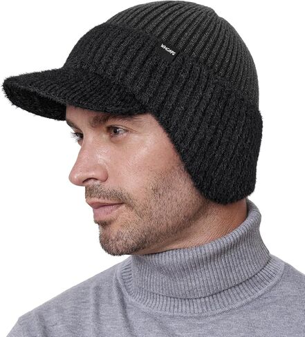 Wmcaps Winter Beanie with Brim and Ear Flaps, Fleece Lined Warm Knit Hat for Men Women Outdoor Thermal Stocking Cap in Saudi Arabia
