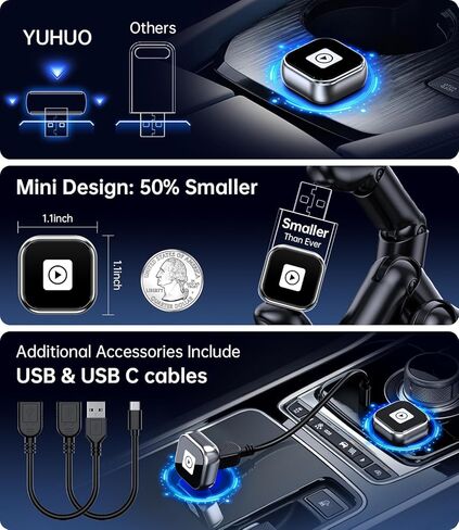 محول Carplay لاسلكي، CarPlay سلكي إلى لاسلكي، تصميم USB صغير لتشغيل السيارة وAndroid Auto، ترقية 2025 سهل الاستخدام، اتصال سريع ومستقر لهاتف iPhone (رمادي) in Kuwait
