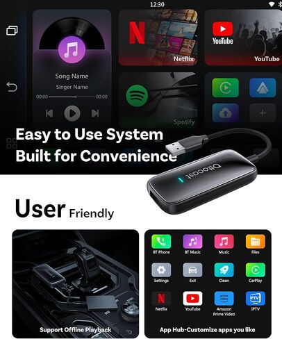 OTTOCAST Play2Video Ultra - محول CarPlay اللاسلكي وAndroid Auto مع YouTube وNetflix وSpotify وIPTV | واي فاي 5 جيجا هرتز، اتصال تلقائي، بدون تأخير | متوافق مع CarPlay السلكية OEM in Saudi Arabia