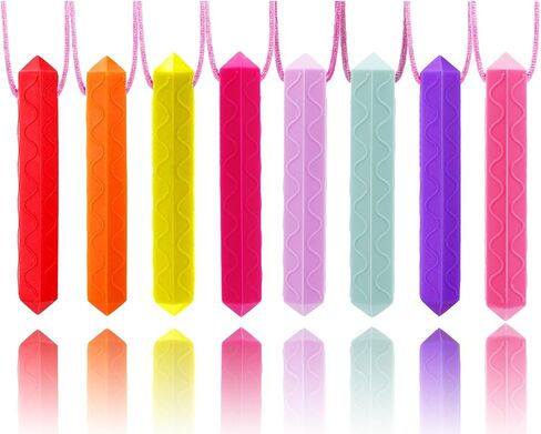 Sensory Chew Necklace by GNAWRISHING, 8 Pack Diamond Chew Necklaces for Sensory Kids, Made from Food Grade Silicone for for Autistic, ADHD, Oral Motor Boys and Girls Children (Rainbow Color) in Kuwait