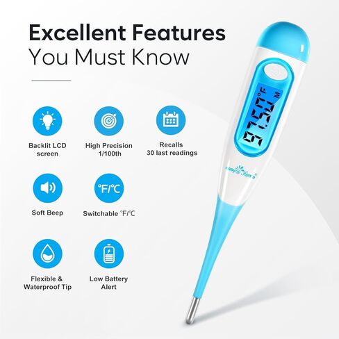 ميزان حرارة أساسي رقمي من Easy@Home مع شاشة LCD بإضاءة خلفية كبيرة، دقة عالية 1/100 درجة واستدعاء للذاكرة، غير مزود بتقنية Bluetooth، EBT-100B-P مطور (أرجواني) in Kuwait