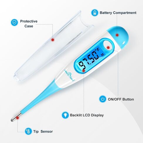 ميزان حرارة أساسي رقمي من Easy@Home مع شاشة LCD بإضاءة خلفية كبيرة، دقة عالية 1/100 درجة واستدعاء للذاكرة، غير مزود بتقنية Bluetooth، EBT-100B-P مطور (أرجواني) in Kuwait