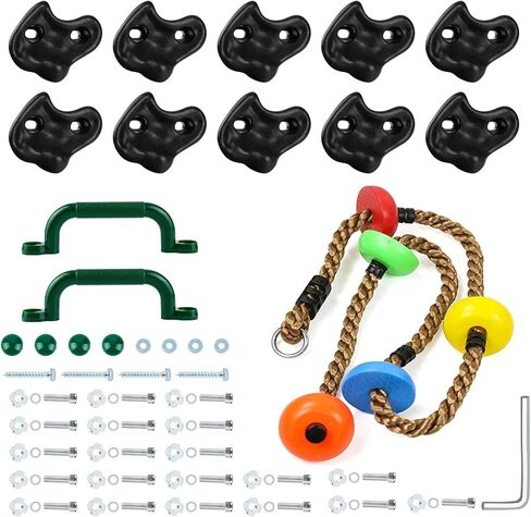 veimia 10PCS Black Rock Climbing Holds Set, Extra Large Rock Climbing Wall for Kids with 2M Climbing Rope and 2 Handles, Climbing Rock Wall Grips for Indoor Outdoor Playground in Kuwait