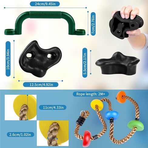 veimia 10PCS Black Rock Climbing Holds Set, Extra Large Rock Climbing Wall for Kids with 2M Climbing Rope and 2 Handles, Climbing Rock Wall Grips for Indoor Outdoor Playground in Kuwait