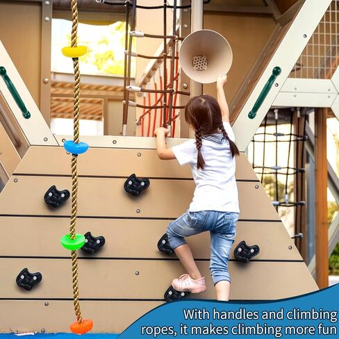 veimia 10PCS Black Rock Climbing Holds Set, Extra Large Rock Climbing Wall for Kids with 2M Climbing Rope and 2 Handles, Climbing Rock Wall Grips for Indoor Outdoor Playground in Kuwait