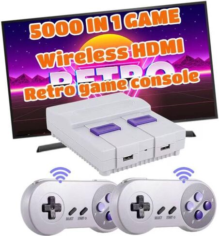 وحدة تحكم ألعاب Super Classic Retro مدمجة 5000 لعبة فيديو ووحدات تحكم لاسلكية مزدوجة 2.4G، قابس إخراج HDMI وتشغيل TF. (رمادي-أبيض) in Kuwait