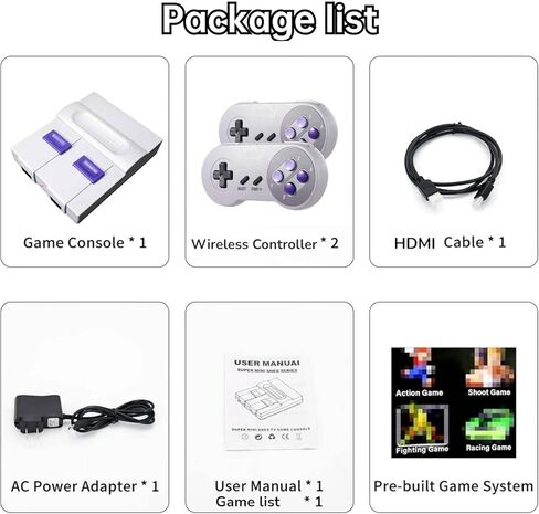 وحدة تحكم ألعاب Super Classic Retro مدمجة 5000 لعبة فيديو ووحدات تحكم لاسلكية مزدوجة 2.4G، قابس إخراج HDMI وتشغيل TF. (رمادي-أبيض) in Kuwait