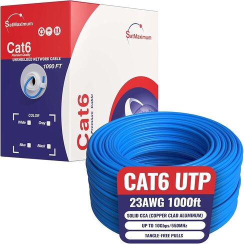 Cables Direct Online CAT6 Cable 1000ft Pull Box Solid Ethernet LAN UTP Cable 23AWG 550Mhz RJ45 Network CCA Copper Clad Aluminum Wire Bulk (Blue) in Kuwait
