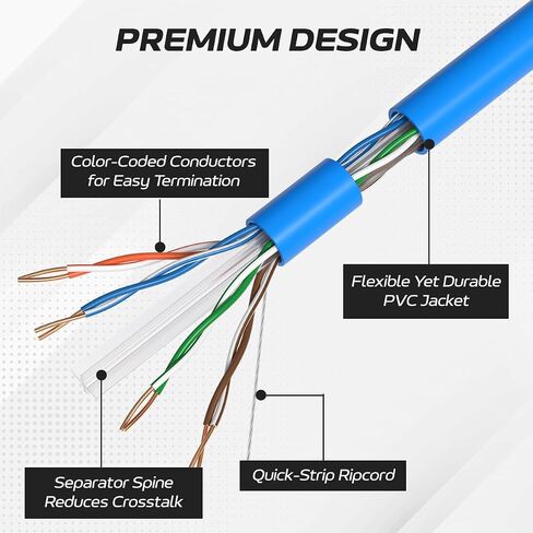 Cables Direct Online CAT6 Cable 1000ft Pull Box Solid Ethernet LAN UTP Cable 23AWG 550Mhz RJ45 Network CCA Copper Clad Aluminum Wire Bulk (Blue) in Kuwait