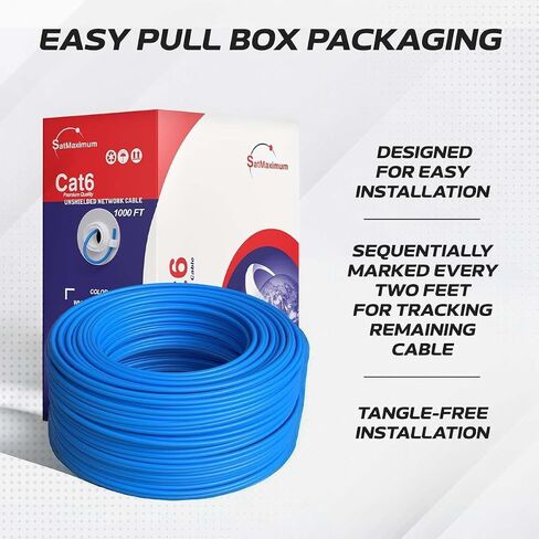 Cables Direct Online CAT6 Cable 1000ft Pull Box Solid Ethernet LAN UTP Cable 23AWG 550Mhz RJ45 Network CCA Copper Clad Aluminum Wire Bulk (Blue) in Kuwait