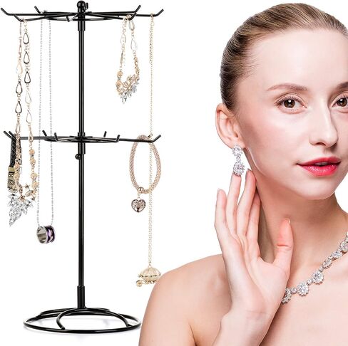 2 Tier Jewelry Display Holder,Retail Spinner Display Stand,Rotating Bracelet Storage Rack,Dressing Table,Black (2) in Kuwait