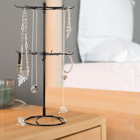 2 Tier Jewelry Display Holder,Retail Spinner Display Stand,Rotating Bracelet Storage Rack,Dressing Table,Black (2) in Kuwait