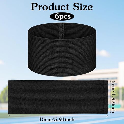 6 PCS Captain Armbands Black Elastic Arm Band, 5.9 x 2 in Adjustable Mourning Bands, Leader Team Sport Armband, Soccer Armbands for Memorial, Funeral, Volleyball, Basketball in Saudi Arabia