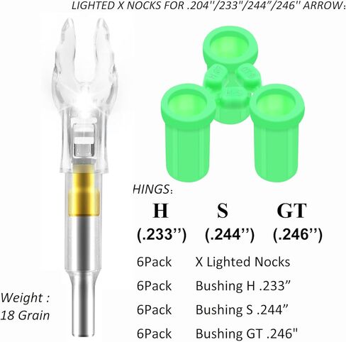6PCS X Lighted Nocks for Arrows with .204 .233 .244 .246 Inside Diameter with H, S, GT Bushings LED Light up Knocks in Kuwait
