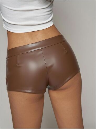 SweatyRocks Women's PU Leather Shorts Low Rise Sexy Rave Party Mini Shorts Hot Pants in Saudi Arabia