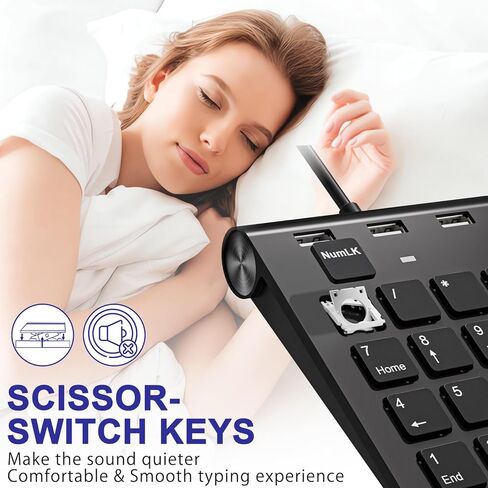 لوحة أرقام سلكية USB C، لوحة مفاتيح رقمية USB مع 3 منافذ USB 2.0، لوحة أرقام 18 مفتاحًا، لوحة مفاتيح صغيرة نحيفة محمولة لأجهزة الكمبيوتر المحمول/سطح المكتب/السطح/ iPad، لوحة مفاتيح أرقام USB لنظام التشغيل Windows/MacOS/Chrome OS، أسود in Kuwait