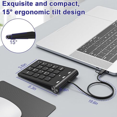 لوحة أرقام سلكية USB C، لوحة مفاتيح رقمية USB مع 3 منافذ USB 2.0، لوحة أرقام 18 مفتاحًا، لوحة مفاتيح صغيرة نحيفة محمولة لأجهزة الكمبيوتر المحمول/سطح المكتب/السطح/ iPad، لوحة مفاتيح أرقام USB لنظام التشغيل Windows/MacOS/Chrome OS، أسود in Kuwait