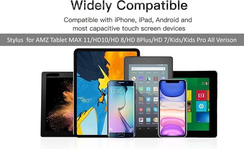 قلم شاشة لجهاز AMZ HD 10 اللوحي لجهاز AMZ Max 11 اللوحي وHD 8/7/Kids/Kids Pro لجميع الأجهزة اللوحية، قلم لجهاز iPad/iPhone/Samsung/Lenovo/Pixel جميع الأجهزة التي تعمل باللمس (أسود) in Kuwait