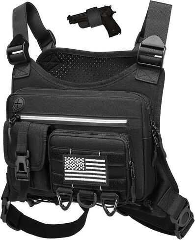 HAMBOLY Chest Bag for Men and Women, Tactical Running Chest Pack with Pistol Holster, Slim Anti-Bounce Design, Universal Fit for Travel, Motorcycle Riding, Workouts in Saudi Arabia