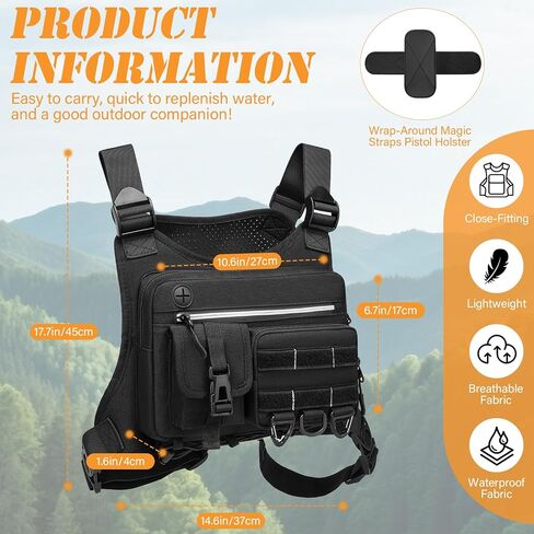 HAMBOLY Chest Bag for Men and Women, Tactical Running Chest Pack with Pistol Holster, Slim Anti-Bounce Design, Universal Fit for Travel, Motorcycle Riding, Workouts in Saudi Arabia