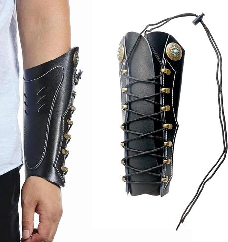 Archery Arm Guard with Adjustable Strap Traditional Armguard Forearm Protector Medieval Arm Bracer PU Leather Protective Archery Gear for Recurve Bow Longbow Men/Women in Kuwait