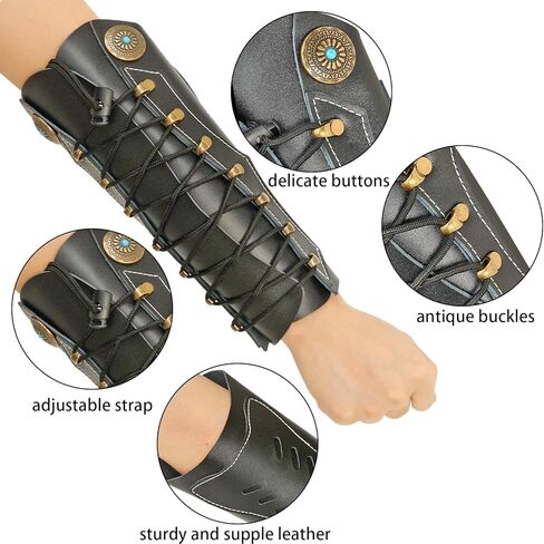 Archery Arm Guard with Adjustable Strap Traditional Armguard Forearm Protector Medieval Arm Bracer PU Leather Protective Archery Gear for Recurve Bow Longbow Men/Women in Kuwait