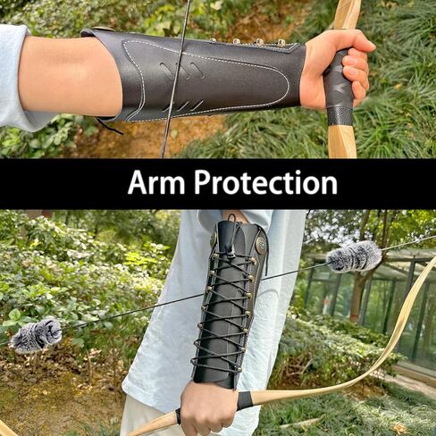 Archery Arm Guard with Adjustable Strap Traditional Armguard Forearm Protector Medieval Arm Bracer PU Leather Protective Archery Gear for Recurve Bow Longbow Men/Women in Kuwait
