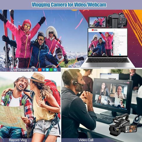 6K UHD Camcorder Video Camera with WIFI, 64MP IR Night Vision Vlogging Camera for YouTube 18X Digital Zoom 4.0" Touch Screen Digital Camera with Mic,Battery,Stabilizer, Remote Control and 64GB SD Card in Saudi Arabia