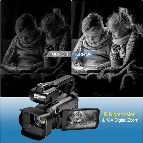 6K UHD Camcorder Video Camera with WIFI, 64MP IR Night Vision Vlogging Camera for YouTube 18X Digital Zoom 4.0" Touch Screen Digital Camera with Mic,Battery,Stabilizer, Remote Control and 64GB SD Card in Saudi Arabia
