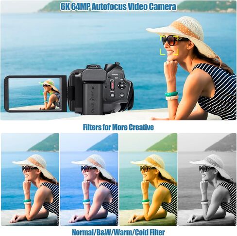 6K UHD Camcorder Video Camera with WIFI, 64MP IR Night Vision Vlogging Camera for YouTube 18X Digital Zoom 4.0" Touch Screen Digital Camera with Mic,Battery,Stabilizer, Remote Control and 64GB SD Card in Saudi Arabia