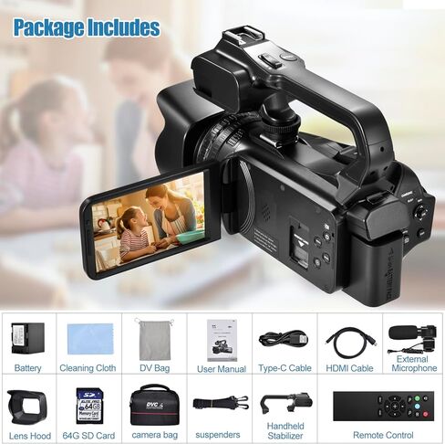 6K UHD Camcorder Video Camera with WIFI, 64MP IR Night Vision Vlogging Camera for YouTube 18X Digital Zoom 4.0" Touch Screen Digital Camera with Mic,Battery,Stabilizer, Remote Control and 64GB SD Card in Saudi Arabia