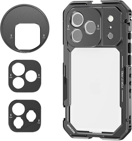 NEEWER 17 Pro Cage, Quick Release Video Rig Phone Stabilizer Compatible with iPhone 17 Pro with 67mm Filter Ring, 17mm Lens Backplate, T Mount Adapter Compatible with Moment, Black, PA143 in Saudi Arabia