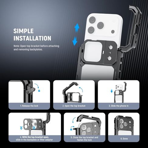 NEEWER 17 Pro Cage, Quick Release Video Rig Phone Stabilizer Compatible with iPhone 17 Pro with 67mm Filter Ring, 17mm Lens Backplate, T Mount Adapter Compatible with Moment, Black, PA143 in Saudi Arabia
