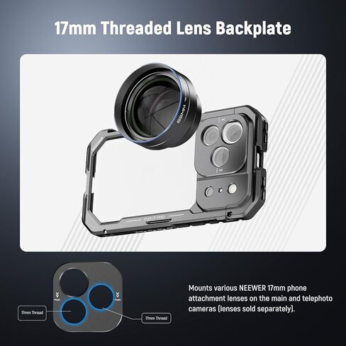 NEEWER 17 Pro Cage, Quick Release Video Rig Phone Stabilizer Compatible with iPhone 17 Pro with 67mm Filter Ring, 17mm Lens Backplate, T Mount Adapter Compatible with Moment, Black, PA143 in Saudi Arabia