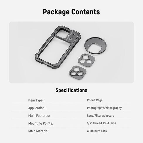 NEEWER 17 Pro Cage, Quick Release Video Rig Phone Stabilizer Compatible with iPhone 17 Pro with 67mm Filter Ring, 17mm Lens Backplate, T Mount Adapter Compatible with Moment, Black, PA143 in Saudi Arabia