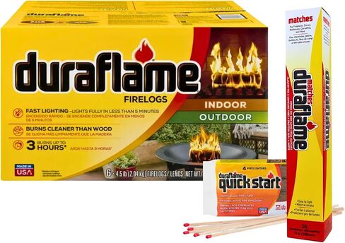 حزمة Duraflame Firelogs – Firelogs مع Quickstart & Long Stick Matches – سجلات داخلية وخارجية سهلة الإضاءة وطويلة الأمد ونظيفة الاحتراق (Crackleflame 4.5lb 3 ساعات) in Kuwait
