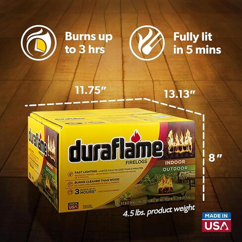 حزمة Duraflame Firelogs – Firelogs مع Quickstart & Long Stick Matches – سجلات داخلية وخارجية سهلة الإضاءة وطويلة الأمد ونظيفة الاحتراق (Crackleflame 4.5lb 3 ساعات) in Kuwait