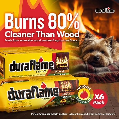 حزمة Duraflame Firelogs – Firelogs مع Quickstart & Long Stick Matches – سجلات داخلية وخارجية سهلة الإضاءة وطويلة الأمد ونظيفة الاحتراق (Crackleflame 4.5lb 3 ساعات) in Kuwait