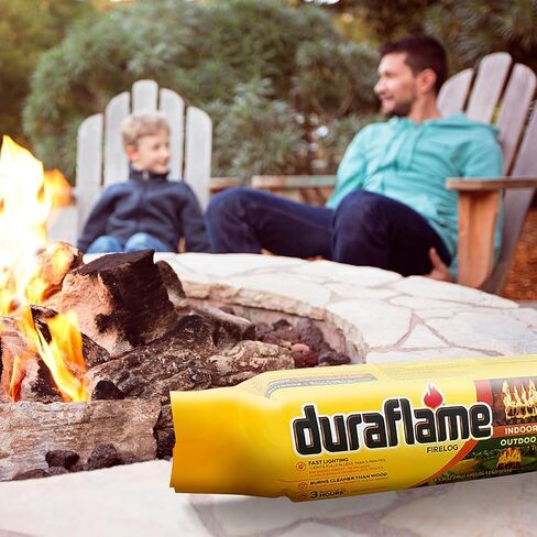 حزمة Duraflame Firelogs – Firelogs مع Quickstart & Long Stick Matches – سجلات داخلية وخارجية سهلة الإضاءة وطويلة الأمد ونظيفة الاحتراق (Crackleflame 4.5lb 3 ساعات) in Kuwait