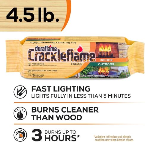 حزمة Duraflame Firelogs – Firelogs مع Quickstart & Long Stick Matches – سجلات داخلية وخارجية سهلة الإضاءة وطويلة الأمد ونظيفة الاحتراق (Crackleflame 4.5lb 3 ساعات) in Kuwait