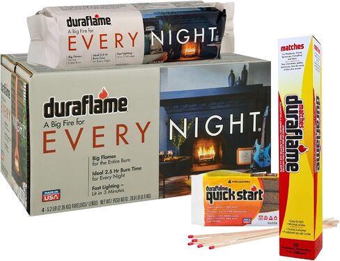 حزمة Duraflame Firelogs – Firelogs مع Quickstart & Long Stick Matches – سجلات داخلية وخارجية سهلة الإضاءة وطويلة الأمد ونظيفة الاحتراق (Crackleflame 4.5lb 3 ساعات) in Kuwait