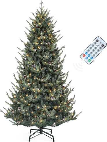 YITAHOME 7.5ft Prelit Snow Flocked Christmas Tree with Remote, Hinged Pine Christmas Tree with 550 Warm White/Multicolor Changing Lights, 1550 Branch Tips, and Foldable Base for Home, Party Decoration in Saudi Arabia