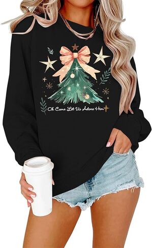 Christmas Sweatshirt Women Cute Christmas Tree Sweatshirts Xmas Christian Shirt Jesus Faith Long Sleeve Pullover Tops in Saudi Arabia