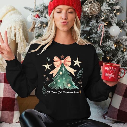 Christmas Sweatshirt Women Cute Christmas Tree Sweatshirts Xmas Christian Shirt Jesus Faith Long Sleeve Pullover Tops in Saudi Arabia