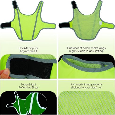 FUAMEY الكلب سترة عاكسة للكلاب الصغيرة، سترة صيد الكلاب عالية الوضوح سترة سلامة الكلاب للمشي ليلا خدمة مقاومة للماء الحيوانات الأليفة والعتاد قابل للتعديل الأنشطة في الهواء الطلق النيون الأخضر S in Kuwait